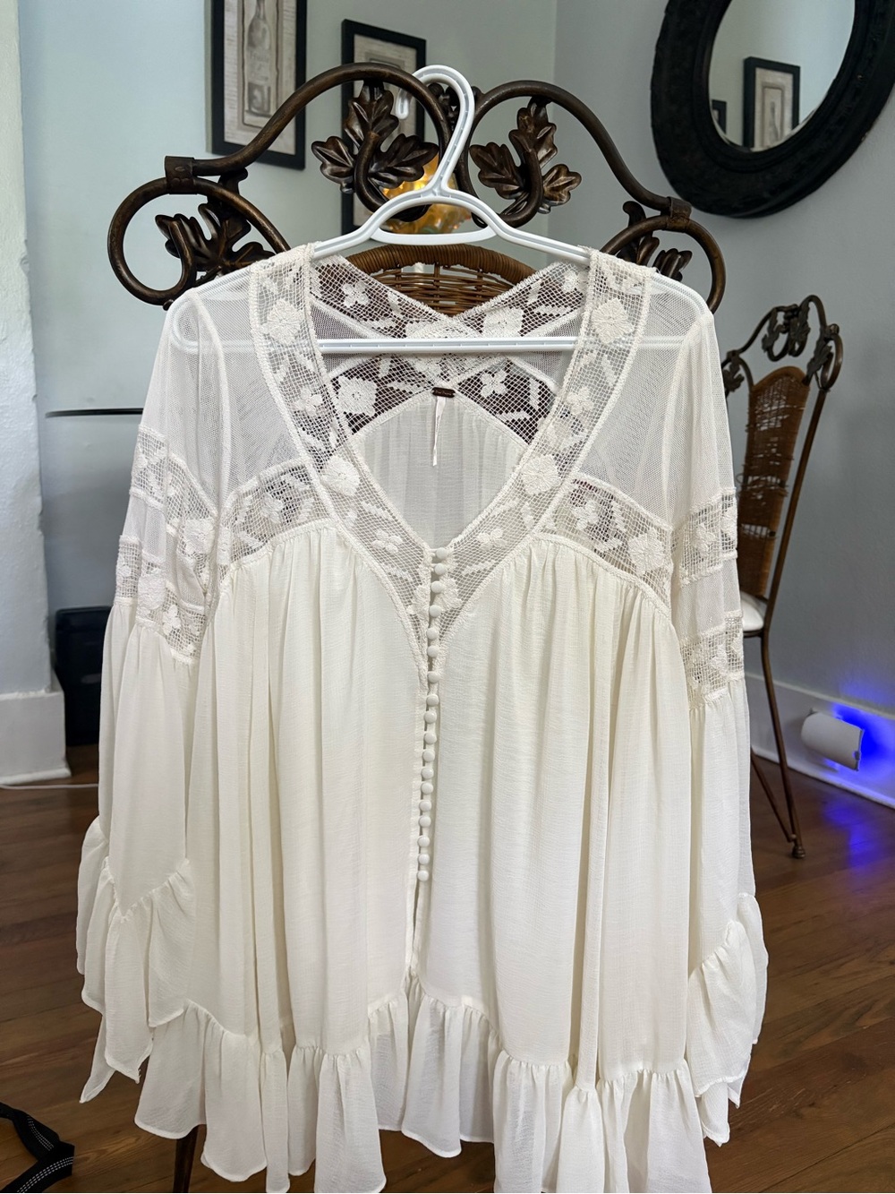 Free People Ivory Lace-Trim Peasant Tunic